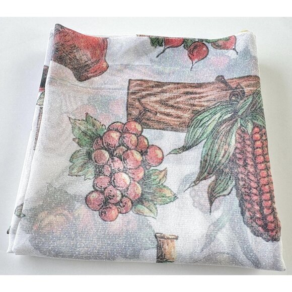 Vintage 60s curtain, fruits, baskets and wine bottles, kitchen panel, rod header - Picture 7 of 10